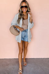 Black Stripe Roll-tab Sleeve Pocketed Long Shirt from MsDressly