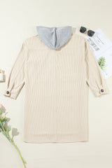 Beige Oversized Corduroy Contrast Hooded Shacket from MsDressly