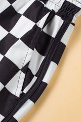 Black Checkered Drawstring Elastic Waist Casual Shorts from MsDressly