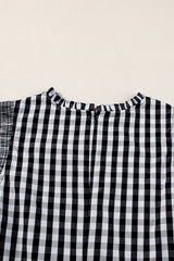 Black Checkered Ruffled Sleeve Frilled Neck Blouse from MsDressly