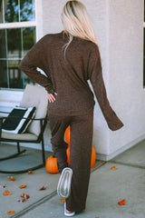 Brooke Ribbed Knit Collared Henley Top and Pants Lounge Outfit From Threaded Pear