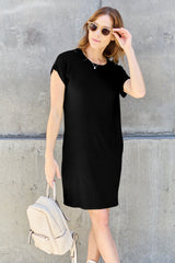 Basic Bae Bamboo Full Size Round Neck Short Sleeve Dress with Pockets from Enfance-Heureuse