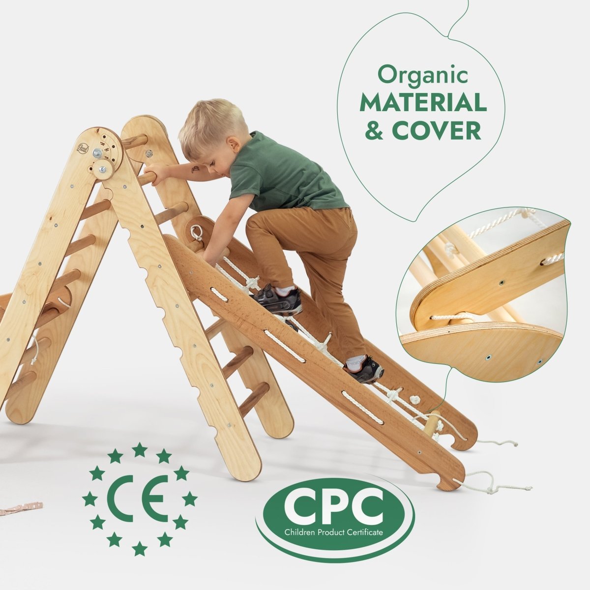 5in1 Montessori Climbing Set: Triangle Ladder + Arch/Rocker + Slide Board/Ramp + Netting rope + Cushion from Goodevas