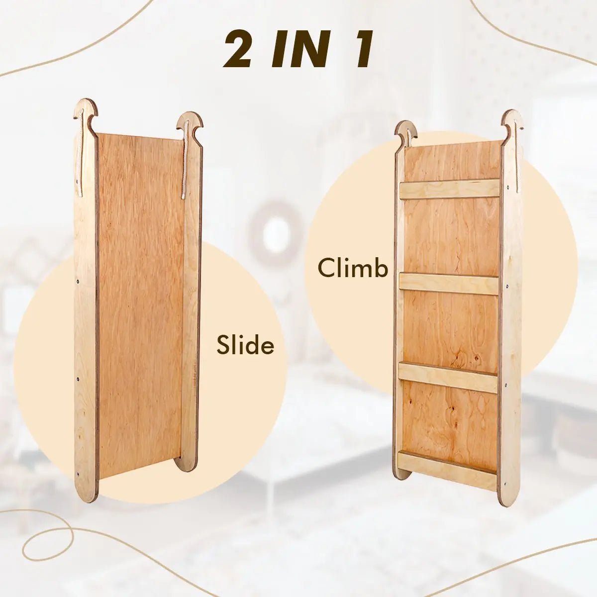5in1 Montessori Climbing Set: Triangle Ladder + Climbing Arch + Slide Board + Climbing Net + Art Addition from Goodevas