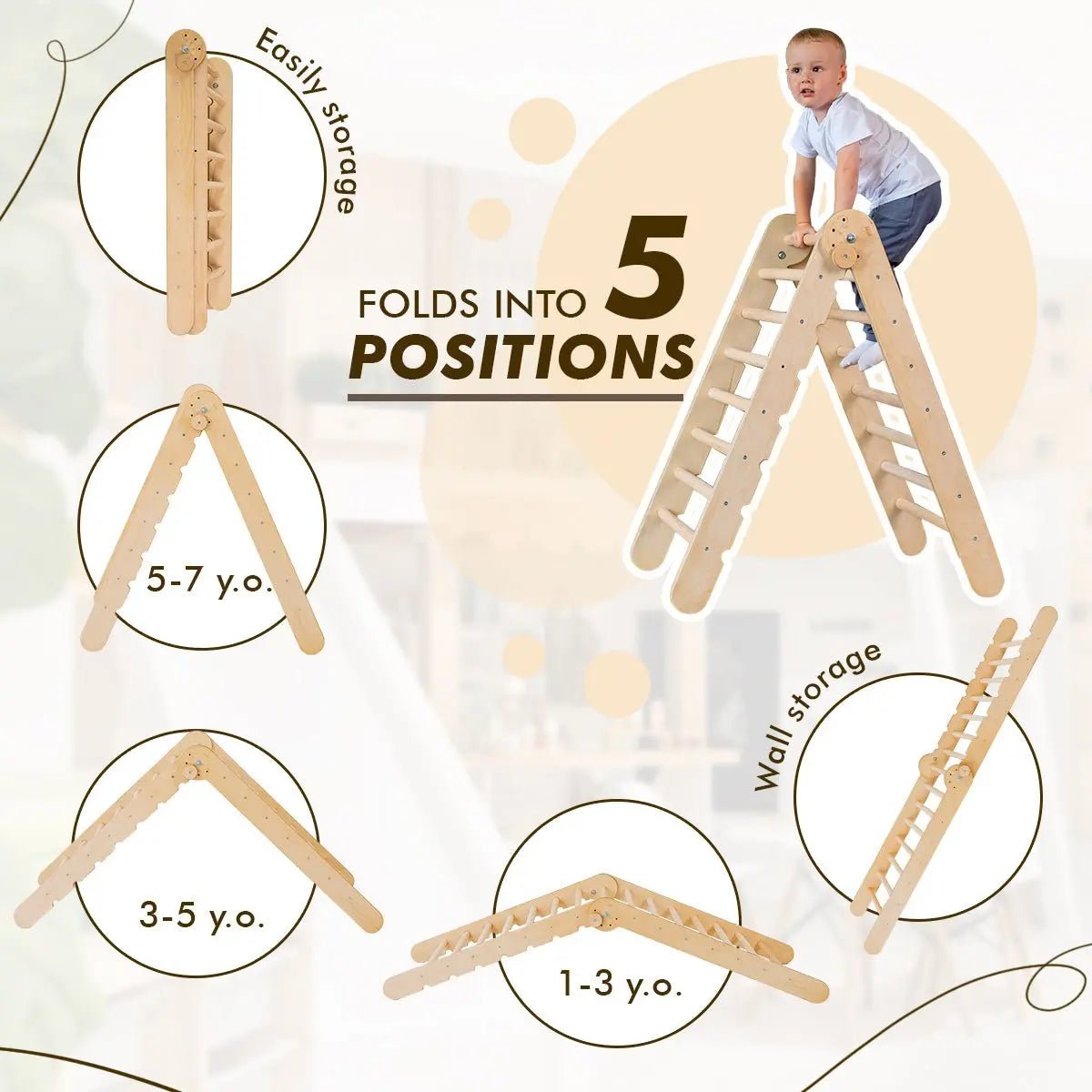 5in1 Montessori Climbing Set: Triangle Ladder + Climbing Arch + Slide Board + Climbing Net + Art Addition from Goodevas