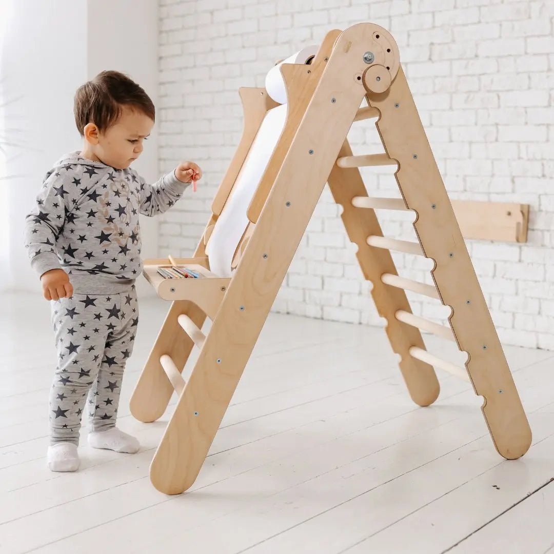 5in1 Montessori Climbing Set: Triangle Ladder + Climbing Arch + Slide Board + Climbing Net + Art Addition from Goodevas