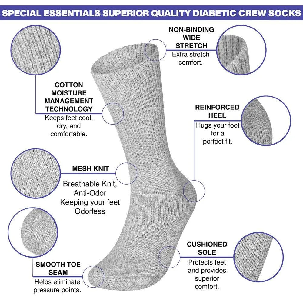 6 Pairs Physicians Approved Diabetic Crew Socks Unisex Black/Grey/White from PremiumBrandGoods