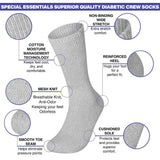 6 Pairs Physicians Approved Diabetic Crew Socks Unisex Black/Grey/White from PremiumBrandGoods