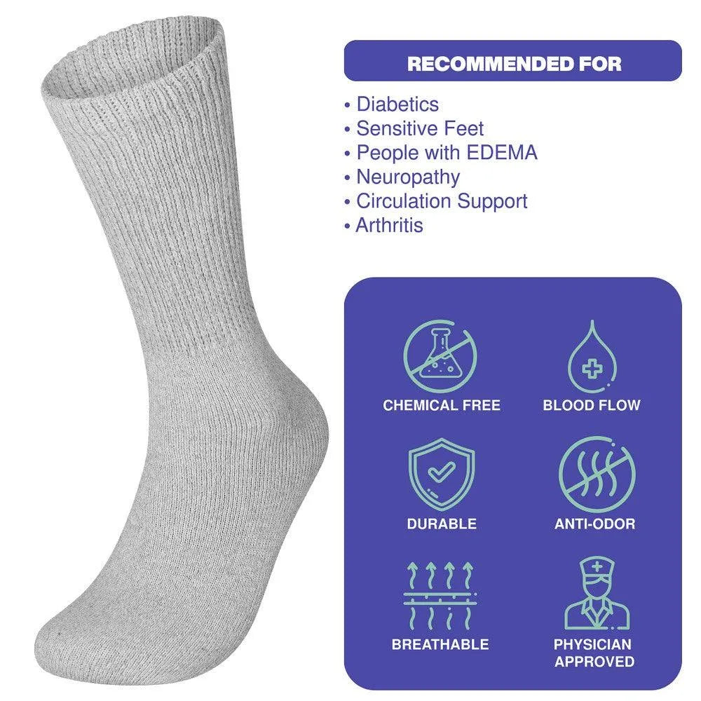 6 Pairs Physicians Approved Diabetic Crew Socks Unisex Black/Grey/White from PremiumBrandGoods