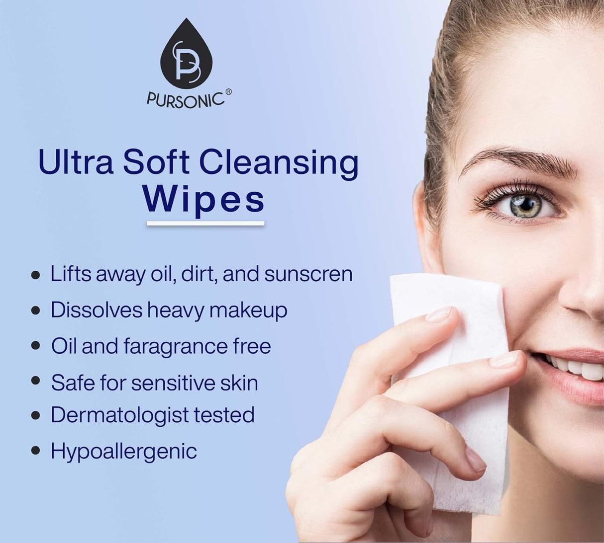 Makeup Removal Wipes 12 Pack (720 Wipes Total) – Ultra-Soft Facial Cleansing Towelettes Dissolve All Traces of Dirt, Oil & Makeup – Gentle Enough for Contact Lens Wearers, Safe for Eye from Pursonic