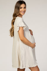 Beige Fringe Linen Maternity Dress from PinkBlush