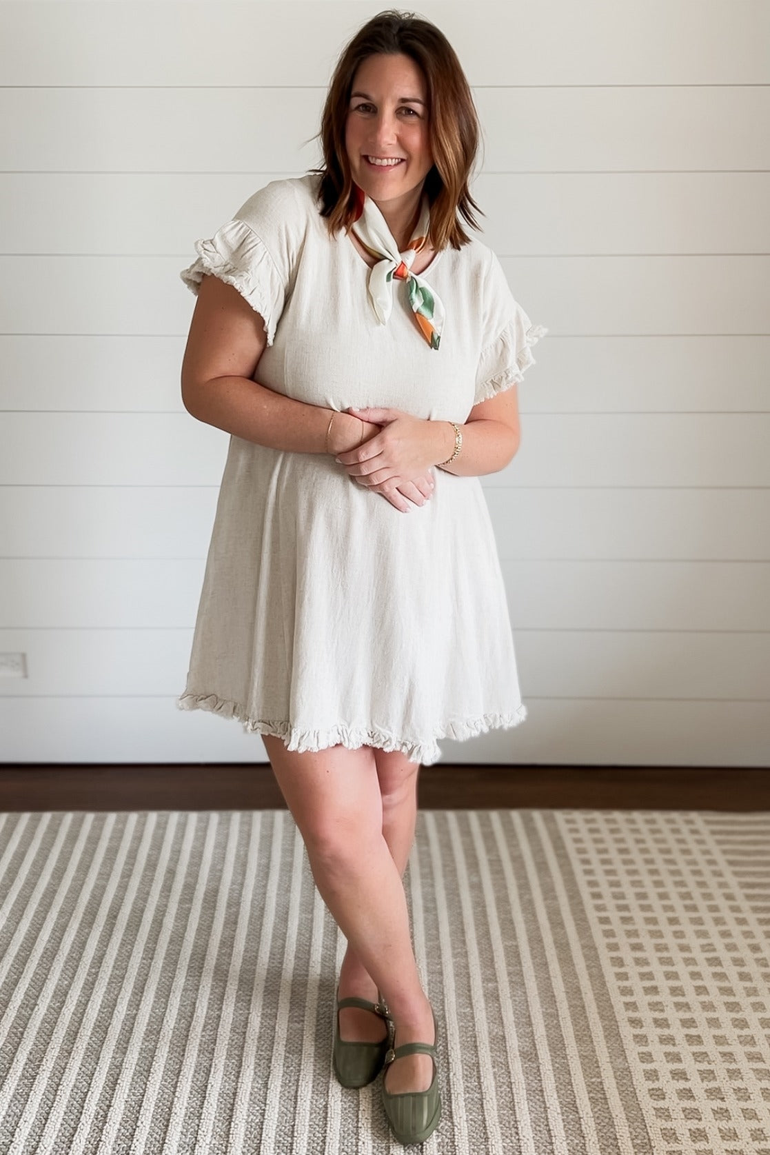 Beige Fringe Linen Maternity Dress from PinkBlush