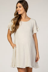 Beige Fringe Linen Maternity Dress from PinkBlush