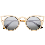 Women's Laser Cut Round Metal Mirror Lens Sunglasses A102 from zeroUV