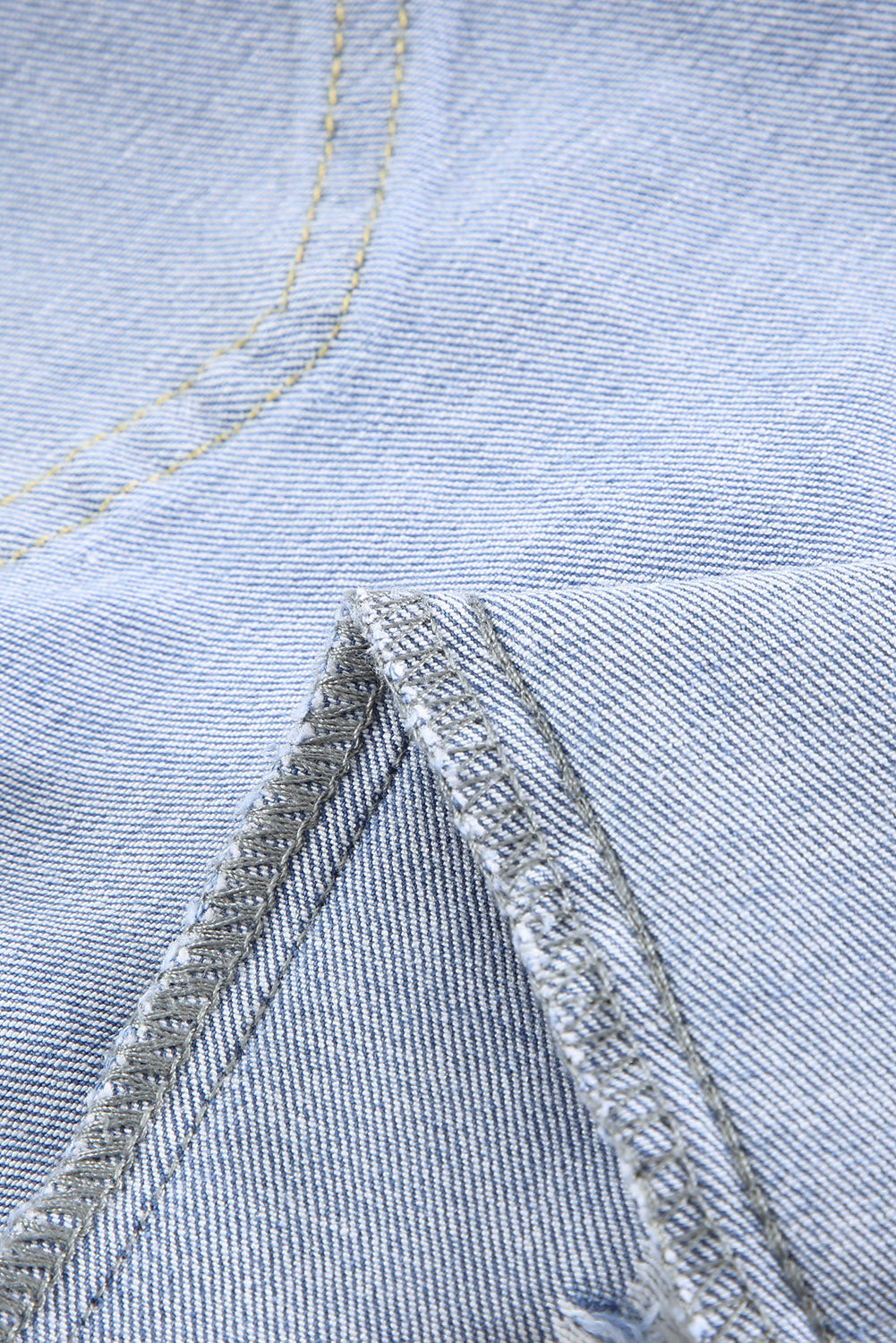 Blue Raw Hem Denim Jorts with Distressed Details, Mid-Stretch Slash Pockets Bermuda Denim Shorts, Women's Denim Jeans & Apparel from MsDressly