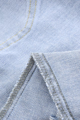 Blue Raw Hem Denim Jorts with Distressed Details, Mid-Stretch Slash Pockets Bermuda Denim Shorts, Women's Denim Jeans & Apparel from MsDressly
