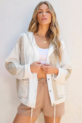 Beige Quilted Textured Patchwork Loose Fit Hooded Jacket from MsDressly