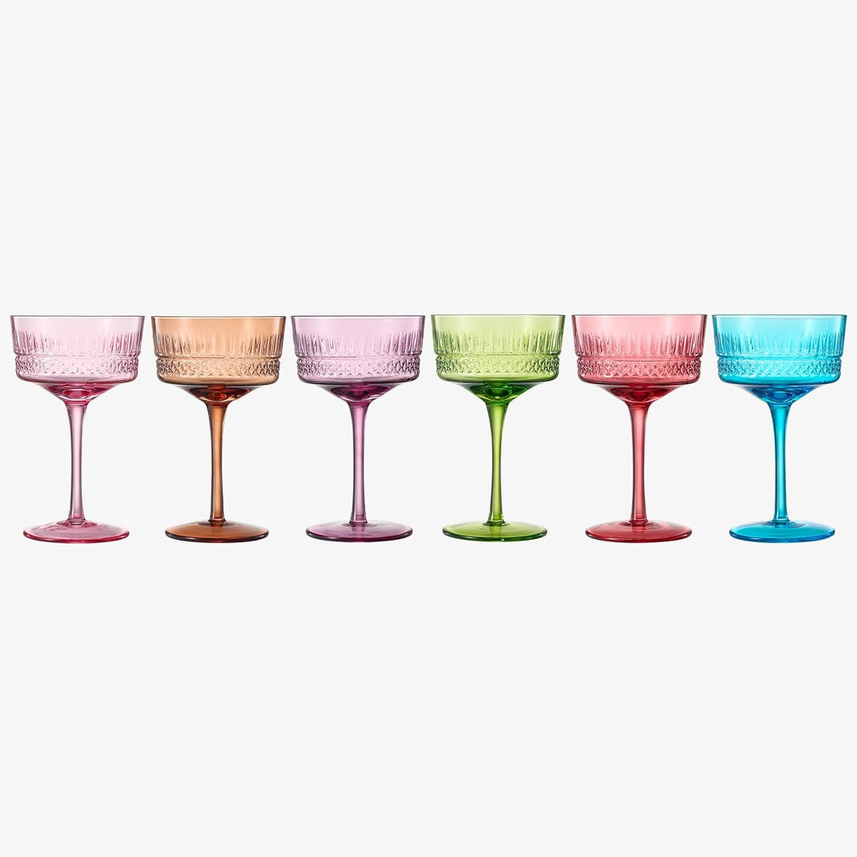 Art Deco Colored Crystal Coupe Glass | Set of 6 | Large 9.6oz Stemmed Glassware from The Wine Savant