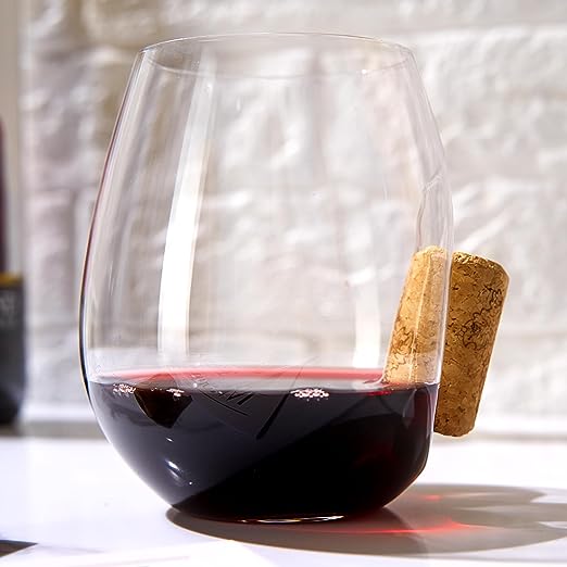 Corked Stemless Wine Glasses | Single | Stuck In The Glass Wine Cork Cocktail Glassware, Enthusiast Gift, Artisanal Crystal Glassware - Gift Idea for Him, Her, Wine Lover, Housewarming (19.6 OZ) from The Wine Savant