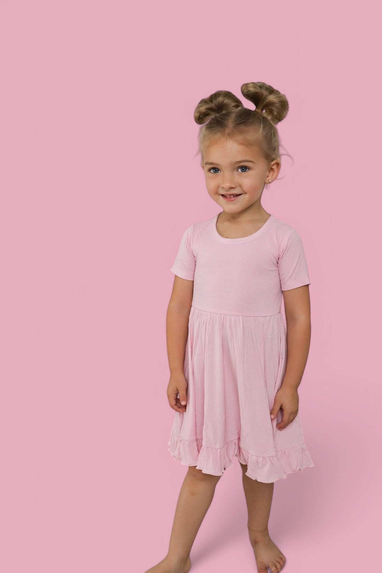 PINK ROSE RIB RUFFLE DRESS from DREAM BIG LITTLE CO