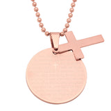 Rose Gold 18k Plated Stainless Steel Round Our Father Prayer Pendant With Cross From Steel Time
