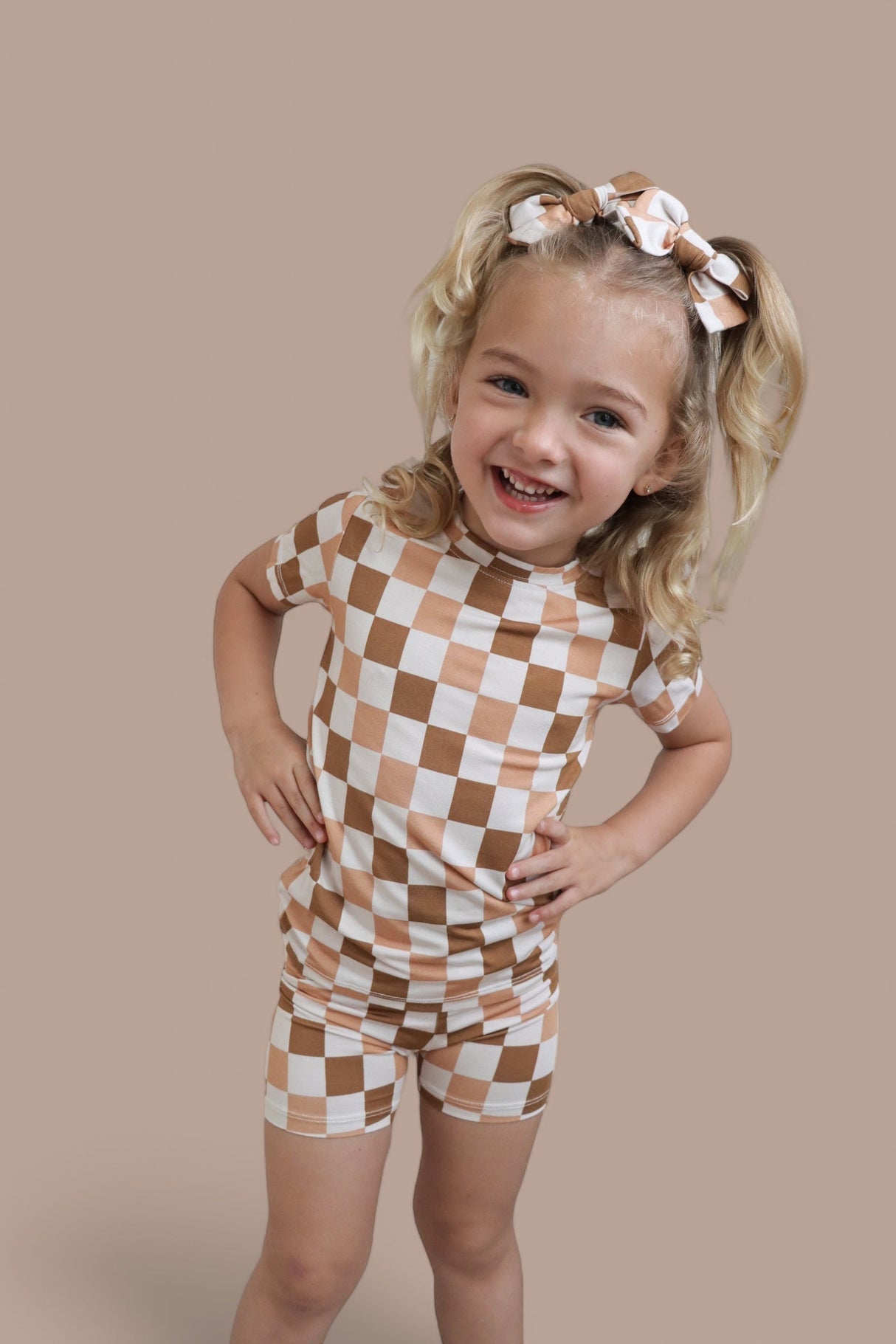 CHESTNUT CHECKERS DREAM BOW HAIR CLIPS from DREAM BIG LITTLE CO