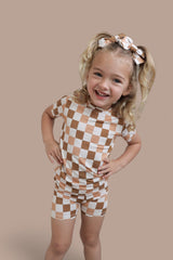 CHESTNUT CHECKERS DREAM BOW HAIR CLIPS from DREAM BIG LITTLE CO