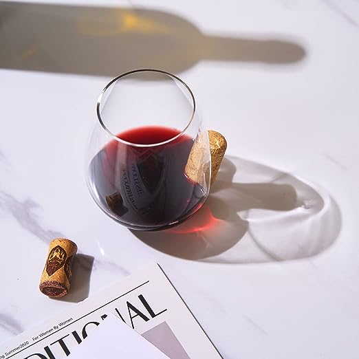Corked Stemless Wine Glasses | Single | Stuck In The Glass Wine Cork Cocktail Glassware, Enthusiast Gift, Artisanal Crystal Glassware - Gift Idea for Him, Her, Wine Lover, Housewarming (19.6 OZ) from The Wine Savant