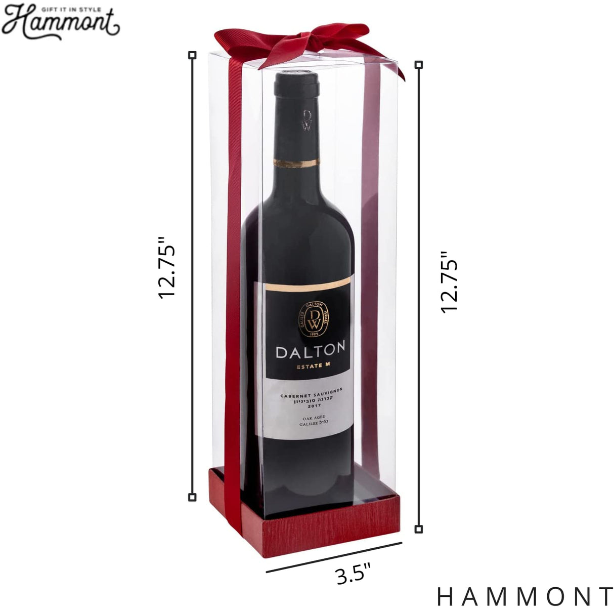 Clear Wine Bottle Gift Boxes 6 Pack With Base Lid & Ribbon Maroon 3.5X3.5 X12.75 from Hammont