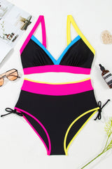 Itzel Drawstring Side V Neck High Waist Bikini Set from Threaded Pear