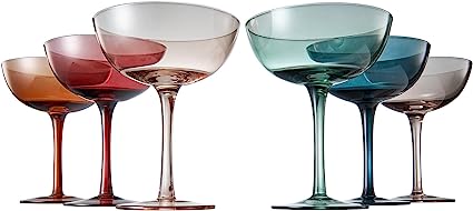 Cocktail & Champagne Coupe Glasses Coupe Cocktail Glasses 7 oz | Set of 6 | Pastel Colored Crystal Cocktail Glassware for Champagne, Martini, Manhattan Goblet Cocktails, Glassware - Luxury Gift Box from The Wine Savant