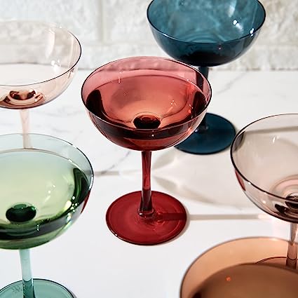 Cocktail & Champagne Coupe Glasses Coupe Cocktail Glasses 7 oz | Set of 6 | Pastel Colored Crystal Cocktail Glassware for Champagne, Martini, Manhattan Goblet Cocktails, Glassware - Luxury Gift Box from The Wine Savant