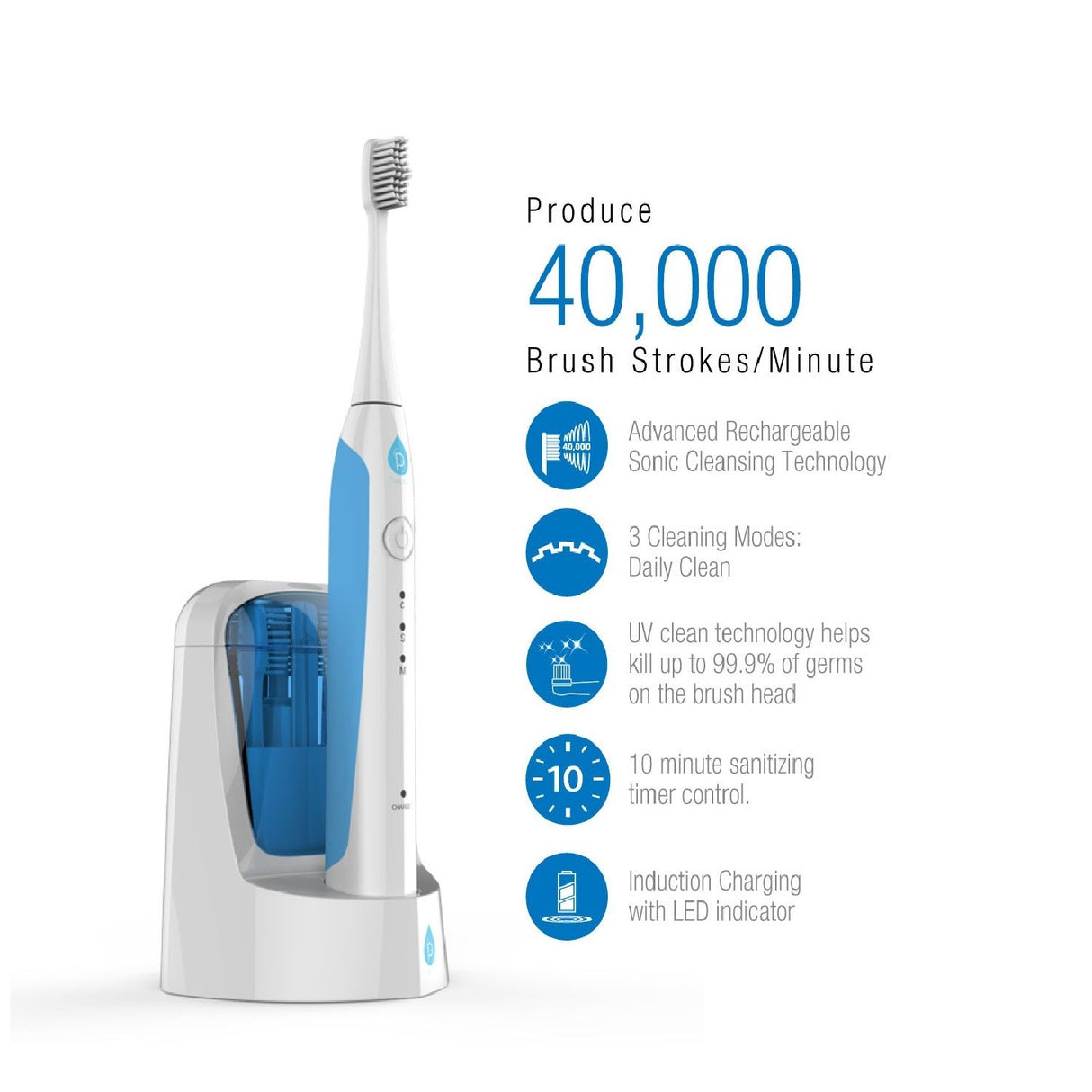 Electric Smart Series Rechargeable Toothbrush with UV Sanitizing Function from Pursonic