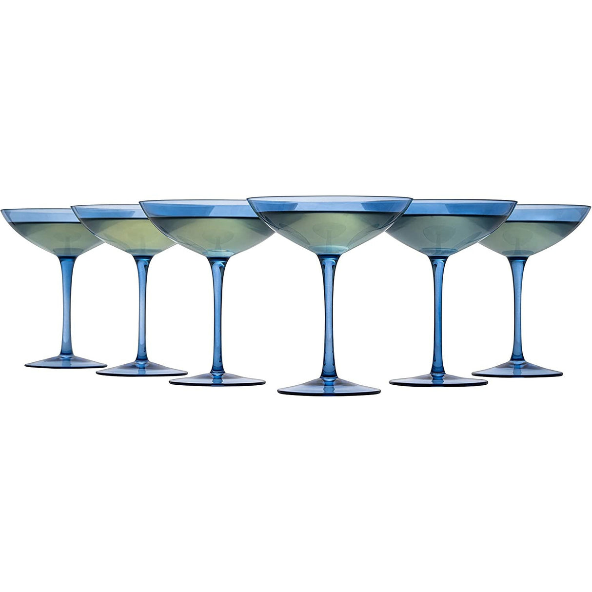 Cobalt Blue Colored Champagne Coupe Glasses 12oz Set of 6 by The Wine Savant - Toasting Glasses, Wedding Party Champagne Cocktail Blue Champagne Colored Glasses Prosecco, Mimosa, Home Bar Glassware from The Wine Savant