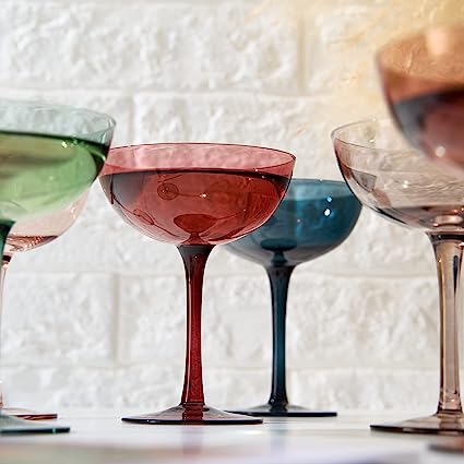 Cocktail & Champagne Coupe Glasses Coupe Cocktail Glasses 7 oz | Set of 6 | Pastel Colored Crystal Cocktail Glassware for Champagne, Martini, Manhattan Goblet Cocktails, Glassware - Luxury Gift Box from The Wine Savant