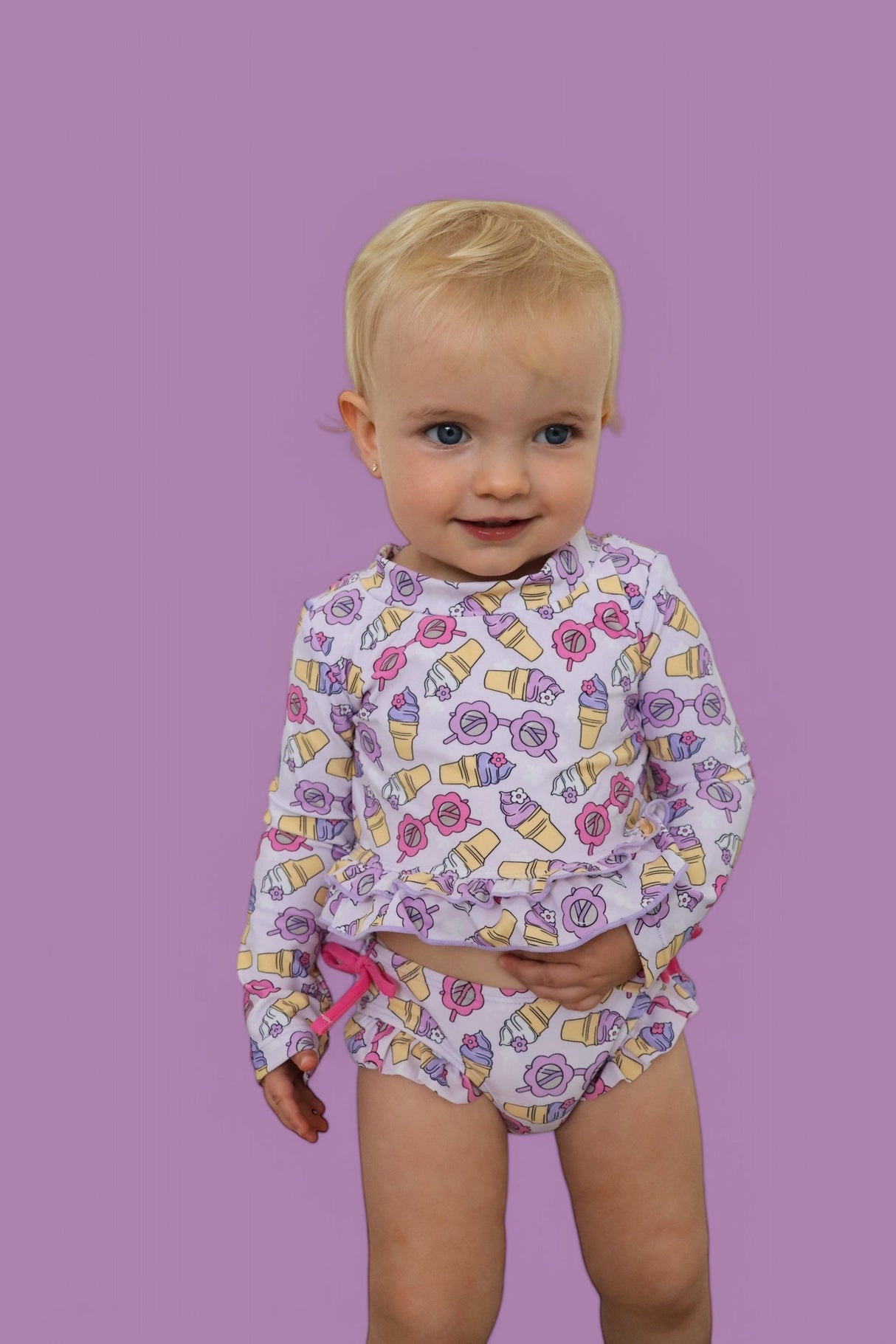 SWEET SUMMER DREAM RASH GUARD RUFFLE TWO-PIECE SWIM SUIT from DREAM BIG LITTLE CO