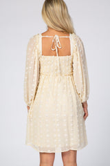 Beige Textured Dot Smocked Square Neck Chiffon Maternity Dress from PinkBlush