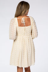 Beige Textured Dot Smocked Square Neck Chiffon Dress from PinkBlush