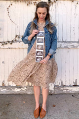 Beige Floral Pleated Short Sleeve Chiffon Maternity Midi Dress from PinkBlush