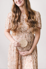 Beige Floral Pleated Short Sleeve Chiffon Maternity Midi Dress from PinkBlush