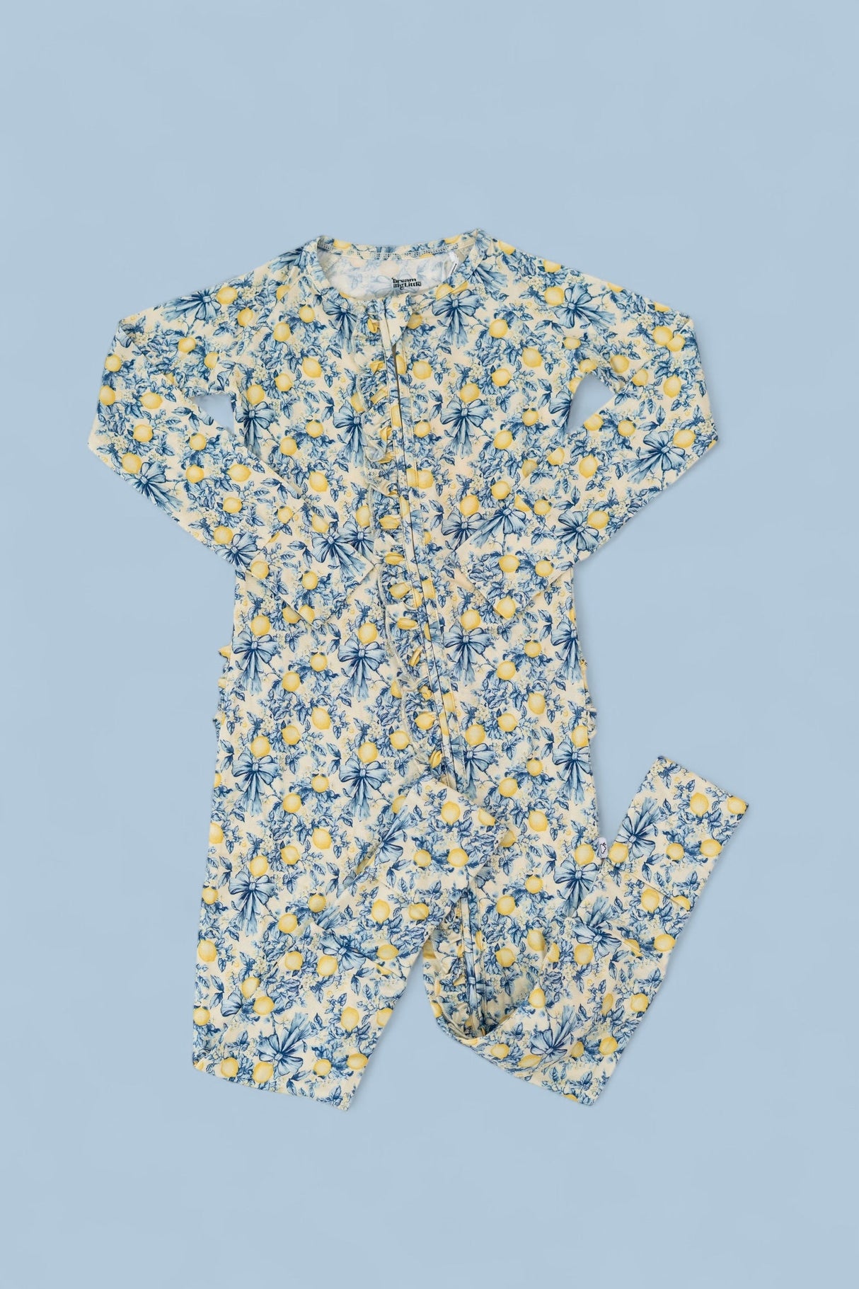 VINTAGE CITRUS TOILE DREAM RUFFLE ROMPER from DREAM BIG LITTLE CO