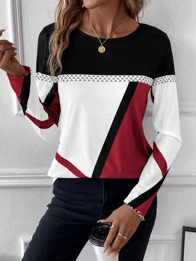 Contrast Round Neck Long Sleeve T-Shirt from Enfance-Heureuse