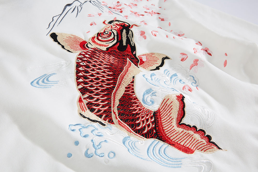 Dancing Fish Embroidery Hoodie from Niepce Inc