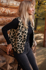 Black Leopard Print Sherpa Vest Coat From MsDressly