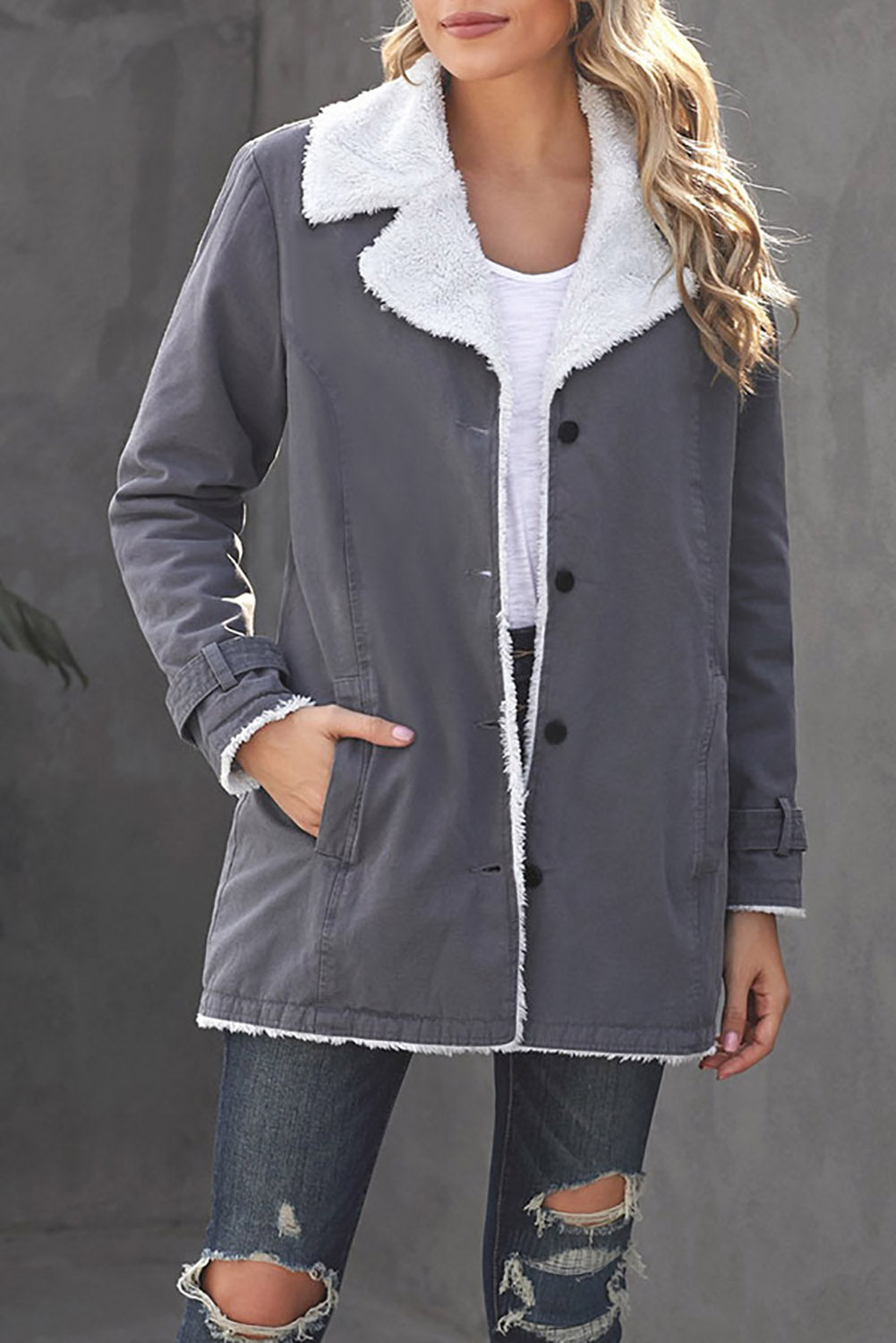 Casual Denim Coat with Plush Lining from MsDressly