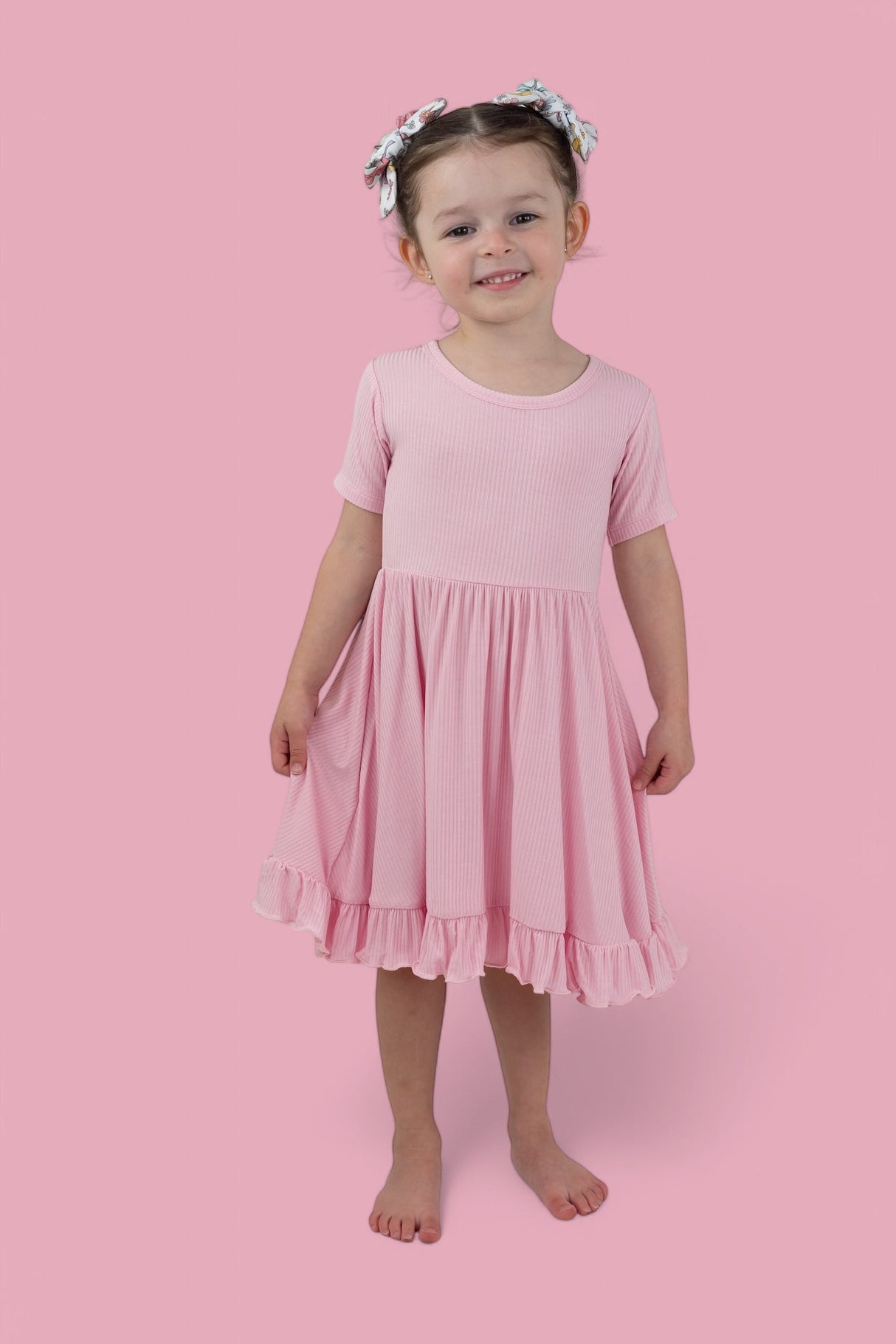 PINK ROSE RIB RUFFLE DRESS from DREAM BIG LITTLE CO