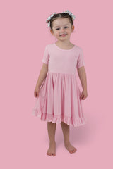 PINK ROSE RIB RUFFLE DRESS from DREAM BIG LITTLE CO