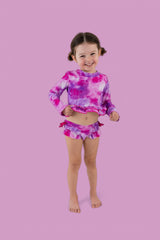 CANDY CLOUDS DREAM 2-PIECE RASH GUARD RUFFLE SWIM SUIT from DREAM BIG LITTLE CO