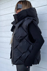 Black Quilted Zipper Front Hooded Vest Coat From MsDressly