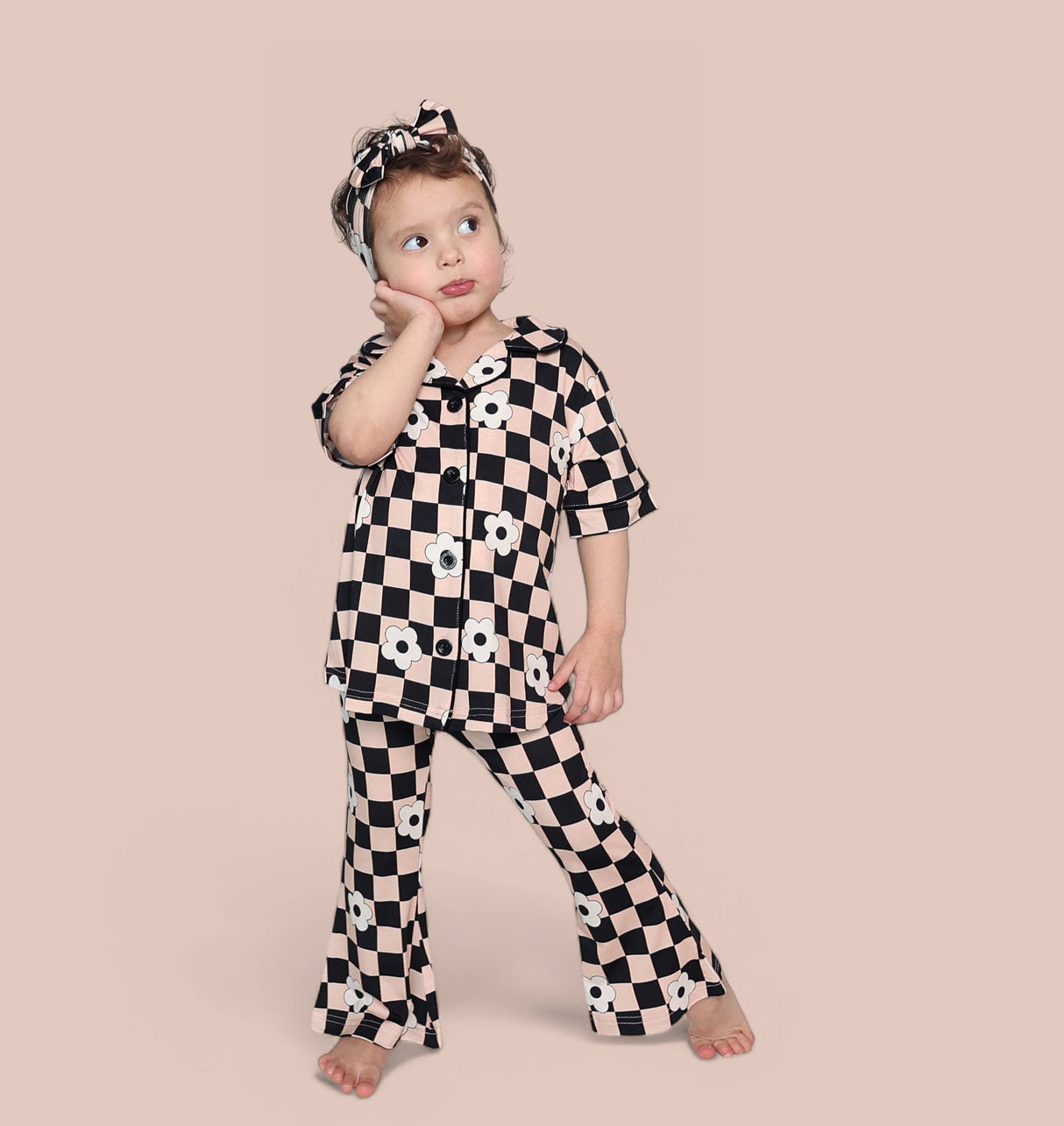 RETRO DAISY CHECKS SHORT SLEEVE DREAM GIRL'S FLARE SET from DREAM BIG LITTLE CO